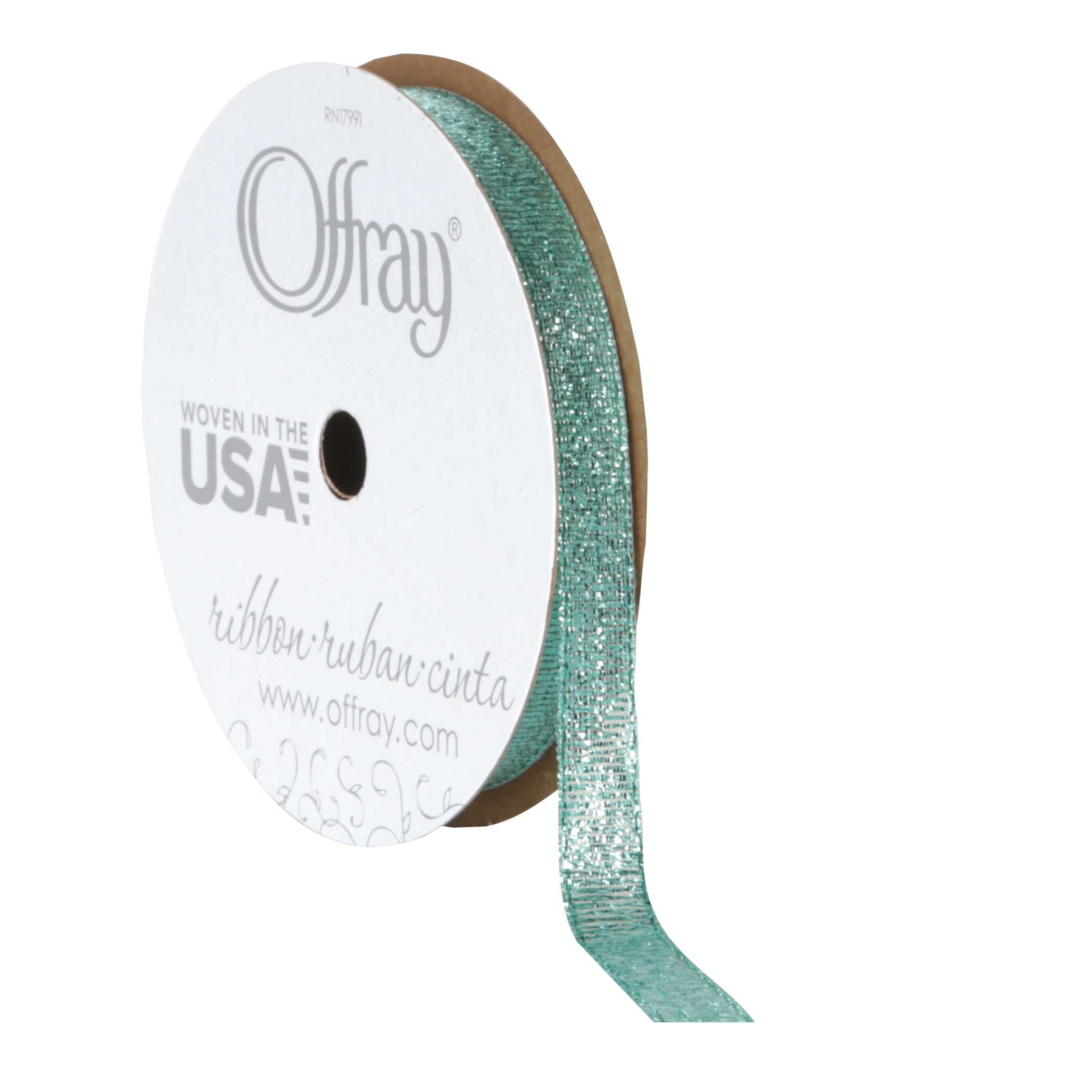Offray Ribbon, Aqua Blue 3/8 inch Galena Metallic Ribbon, 9 feet