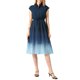 thumbnail image 1 of Vestido midi azul sin mangas de cuello redondo con cintura fruncida y plisada de INSPIRE CHIC para mujer, 1 of 5