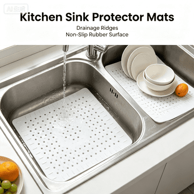 2Pcs Kitchen Sink Mat, 10.23×12.2" Rubber Non-Slip Kitchen Sink Protector with Drainage Ridges