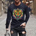 thumbnail image 2 of Jinhomg Mens Big and Tall T Shirts Novelty Funny Mardi Gras Mask Graphic Tees Lightweight Comfy Long Sleeve Crew Neck Tops Holiday Party Streetwear Navy L, 2 of 6