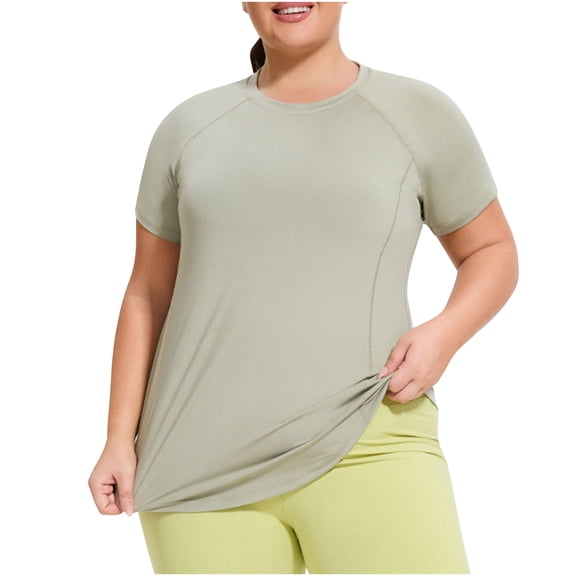 Felirenzacia Women's and Women's Plus Quick Dry Short Sleeve Workout Tops for Women Fitted Summer Casual Athletic Tee Shirts Green,3XL