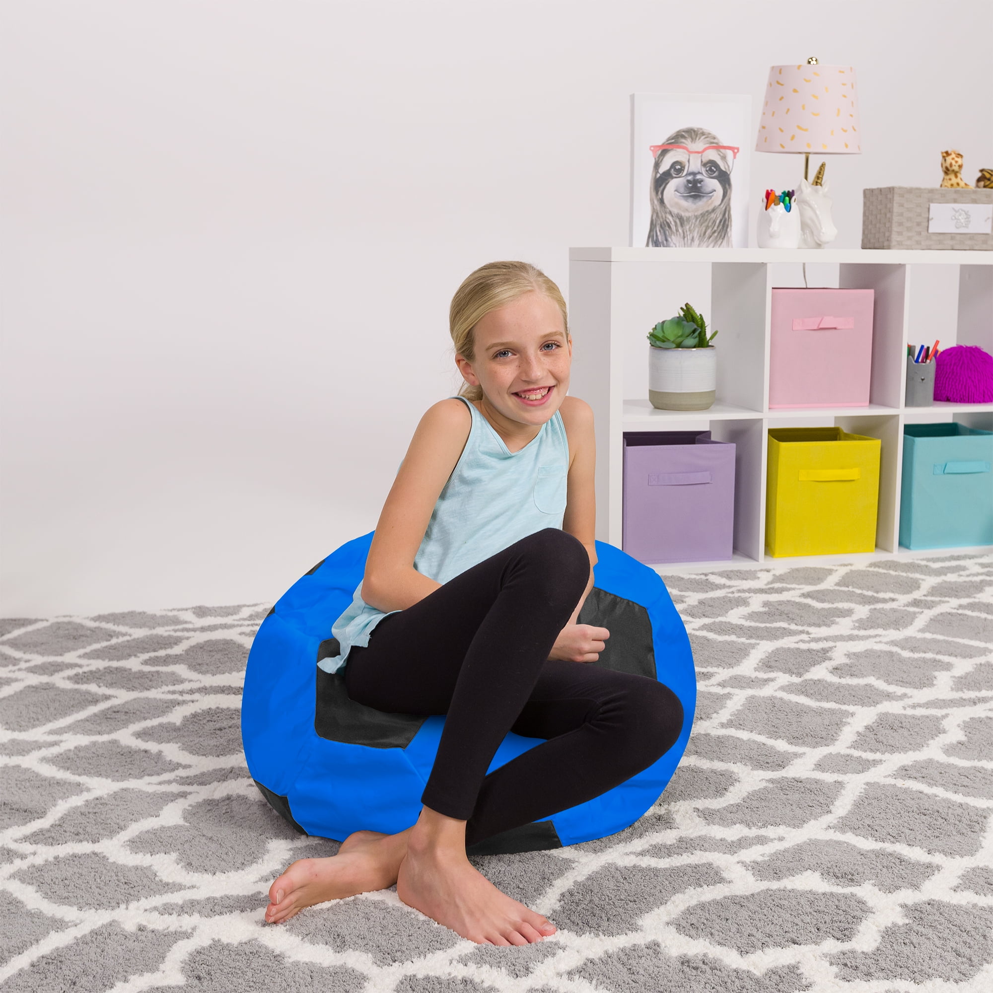 Posh Creations Bean Bag Stuffable Cover Only for Storage, Kids, Canvas, 2ft, Soccer, Blue & Black