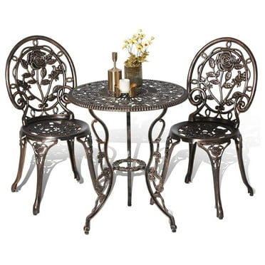 Alieon Bistro Table and Chairs Set of 2 Outdoor -3 Piece Outdoor Patio Set, Rose Pattern Cast Aluminum Patio Bistro Set for Garden Balcony, Durable Rust All-Weather Resistance, Rose Bronze