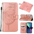 thumbnail image 1 of SaniMore Case for iPhone 14 Plus (6.7" 2022), PU Leather Full-body Protective Cover with Luxury Embossed Butterfly [Wrist Strap & Card Slots & Flip Kickstand] Shockproof Wallet Cover, Rosegold, 1 of 9