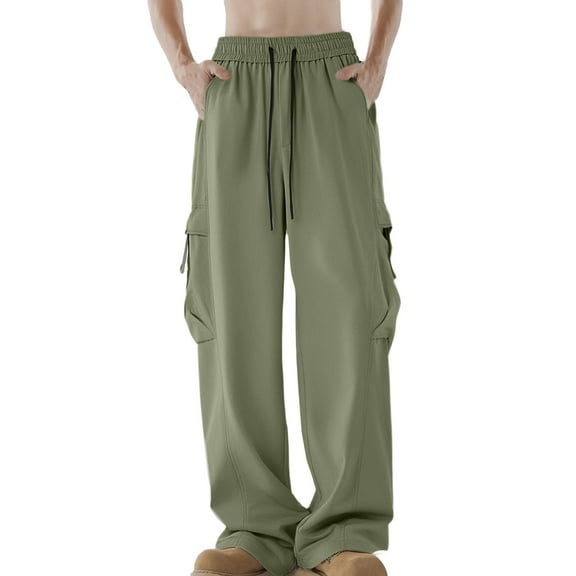 MIXUE Sweatpants for Men Summer Cargo Solid Color Elastic Waist Drawstring Wide Leg Loose Fit Casual Athletic Plus Size Bottoms Trousers Activewear,Green,XXXXL