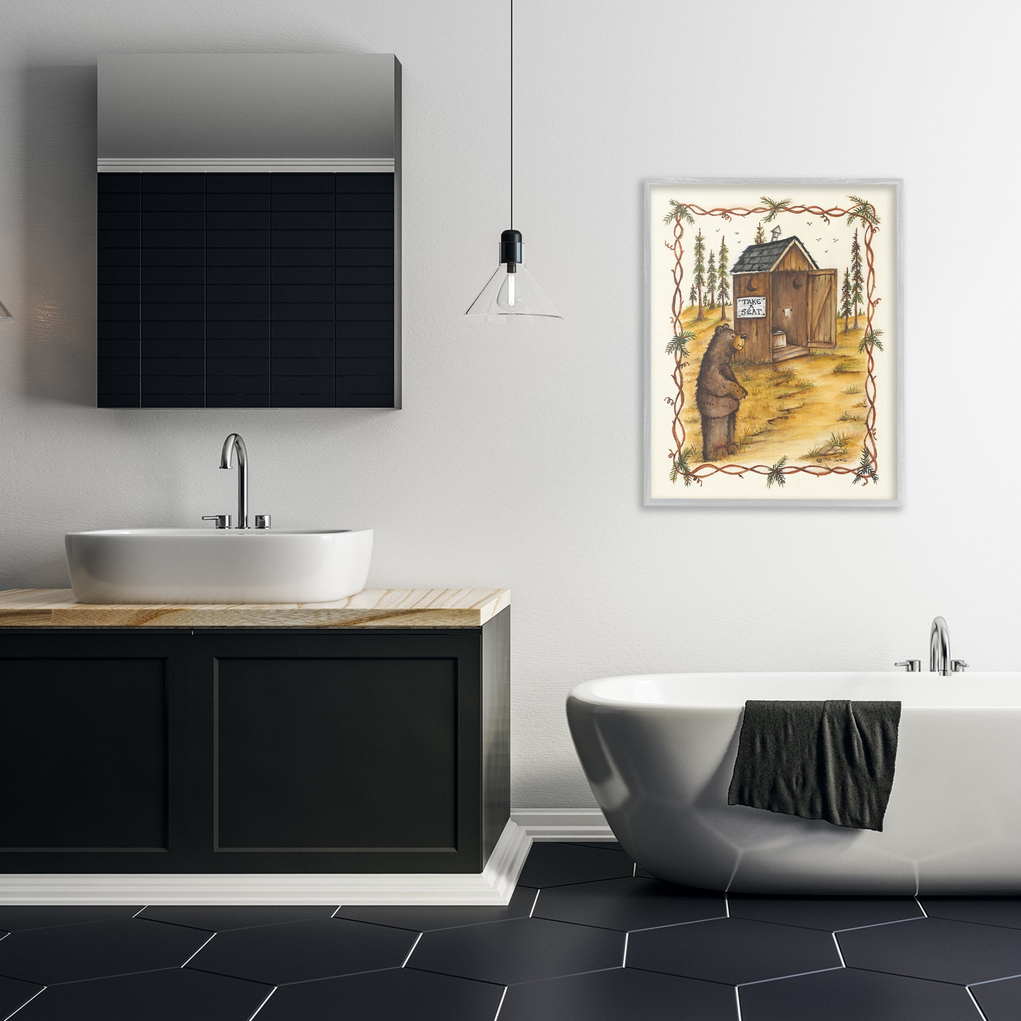 Stupell Industries Take A Seat Outhouse Animals & Insects Painting Gray Framed Art Print Wall Art, 24 x 30