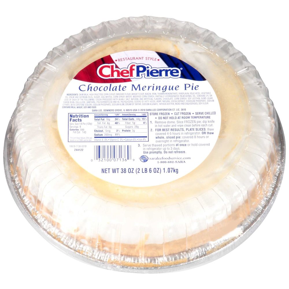 Sara Lee Chef Pierre Chocolate Meringue Pie, 10 inch -- 6 per Case.