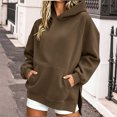 thumbnail image 2 of Kezqiaxn Women's Long Sleeve Hoodie with Pockets Fall Casual Side Slit Pullover Sweatshirt for Women Fashion Clothing Brown S, 2 of 7