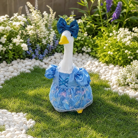 AZXY Porch Goose Outfit, Fits 23 Inch Porch Goose Statue, Bow‑Accent Princess‑Style Goose Clothes for Cement Goose, Goose Clothing, Elegant Outdoor Decor for Yard Patio Front Porch Garden