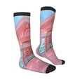 thumbnail image 4 of Lsque Pastel Pink Beach Cafe Printed Crew Socks Men's Women's LightWeight Thin Casual Calf Socks ,Knee High Socks,Cotton Socks, 4 of 9