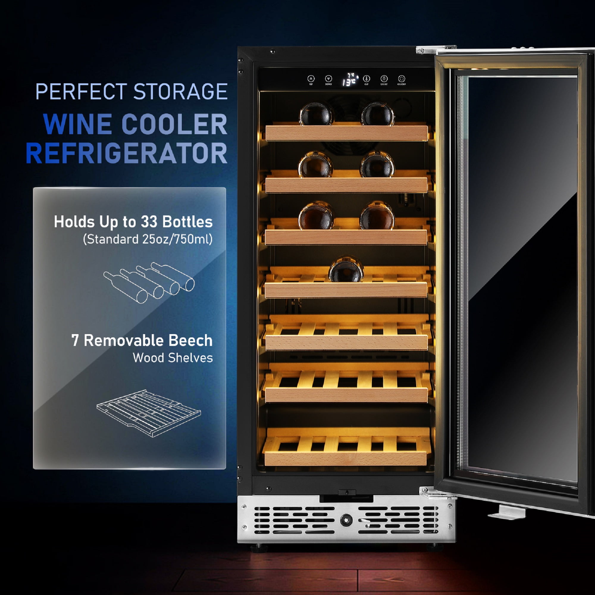 Foxnovo Wine Cooler Refrigerator Elegant Design Ample Storage 33 Bottles
