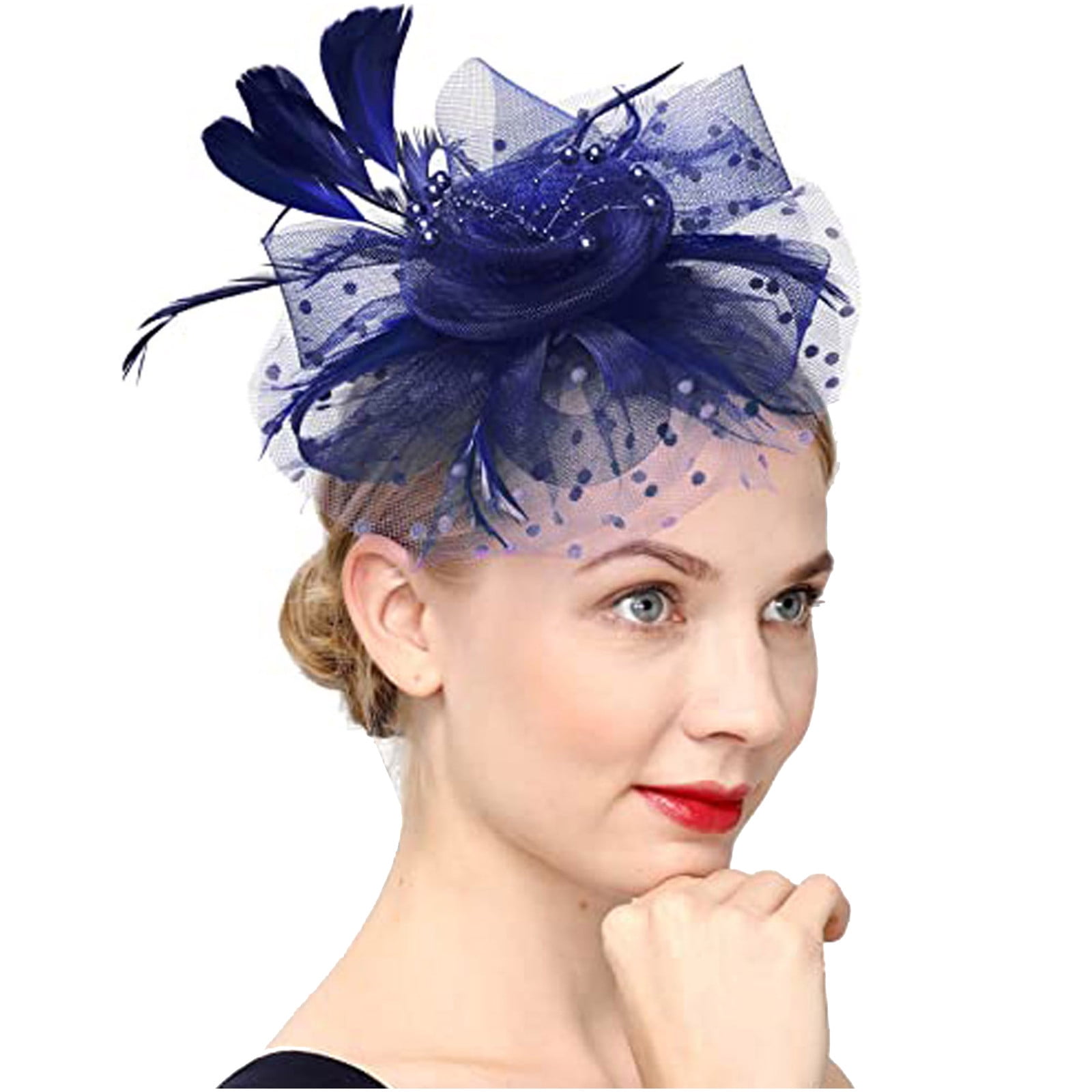 Dressystar Womens Fascinator Hat Cocktail Tea Party Wedding Headbands Mesh Feather Headwear Hair Clip 