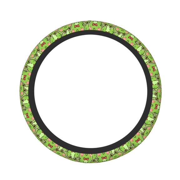 Rateoe Cute Green Frog Pattern Elastic Stretch Steering Wheel Cover, Universal 15 inch, Microfiber Breathable , Anti-Slip, Odorless, Easy Carry
