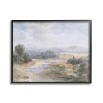 Stupell Industries Abstract Stream & Clouds Landscape Painting Black Framed Art Print Wall Art, 30 x 24