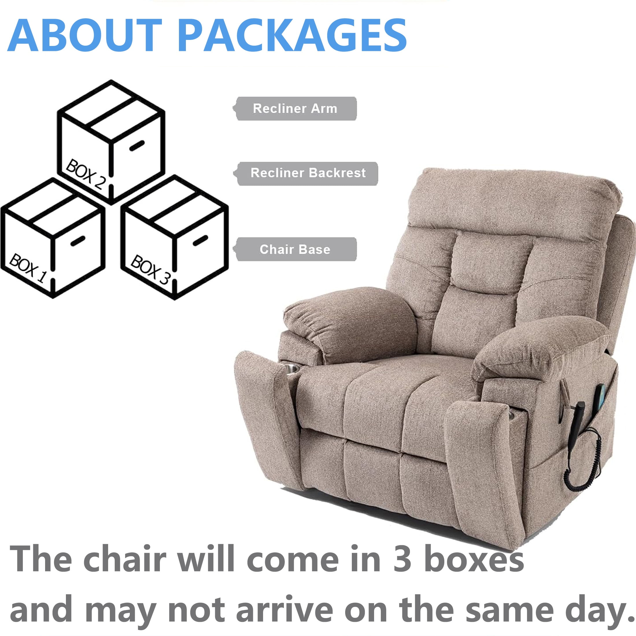 Oversized Power Lift Recliner Chair with Massage and Heat for Elderly, UHOMEPRO Large Wide Seat Recliners for Big and Tall, Safety Motion Reclining Mechanism with Hidden Cup Holder, Light Brown