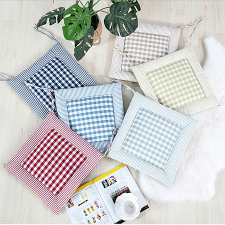 Mubineo Cotton Linen Chair Cushion Plaid Print Thick Square Shape Seat Padding