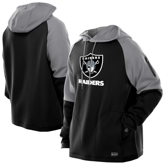 Men's New Era  Black Las Vegas Raiders Combine Authentic Color Block Raglan Pullover Hoodie