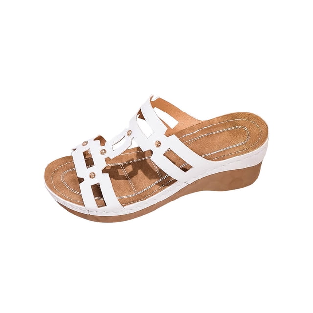 Sandalias de Cuña Negras para las Mujeres Reticular Corte Boca de Pescado Pie Abierto Zapatillas Sueltas Gruesas Primavera Verano