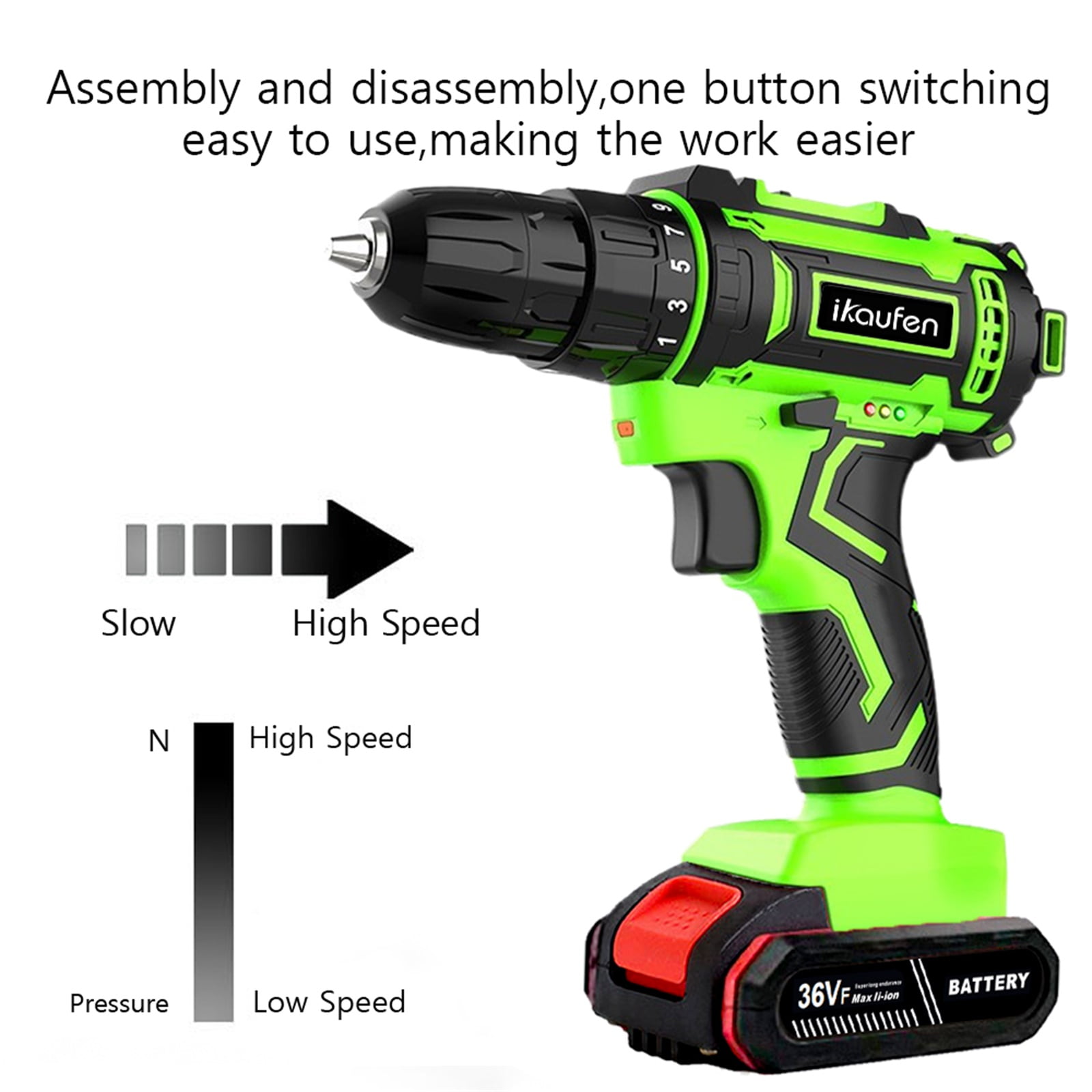 ikaufen Cordless Drill Driver, 21V Electric Drill Screwdriver Kit with 25+1 Torque, 2 Speed with 2 Batteries 1.5Ah, LED Light Cordless Combi for Home and Garden DIY Project