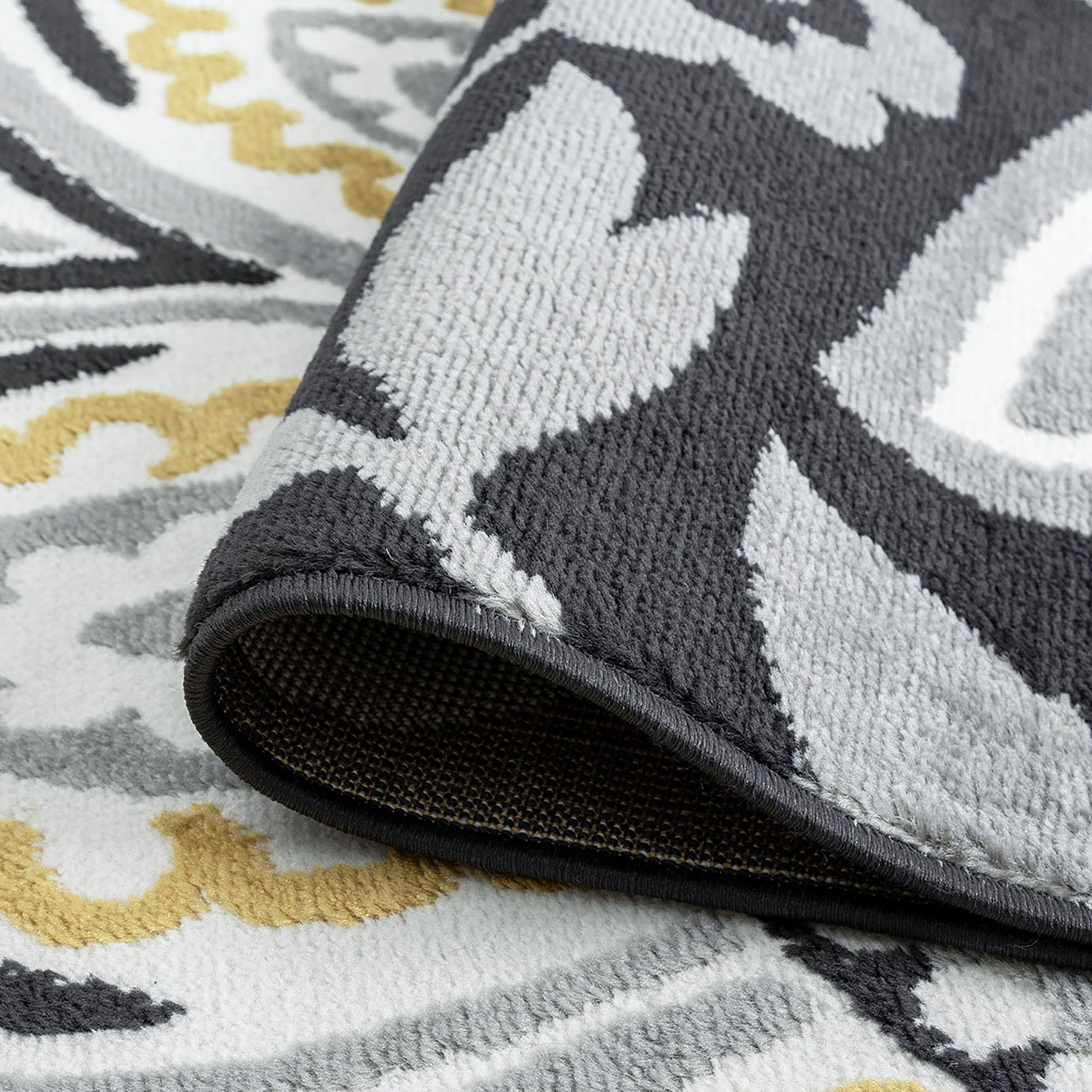 Transitional 5x8 Area Rug (5'3'' x 7'3'') Floral Yellow, Charcoal Living Room Easy to Clean