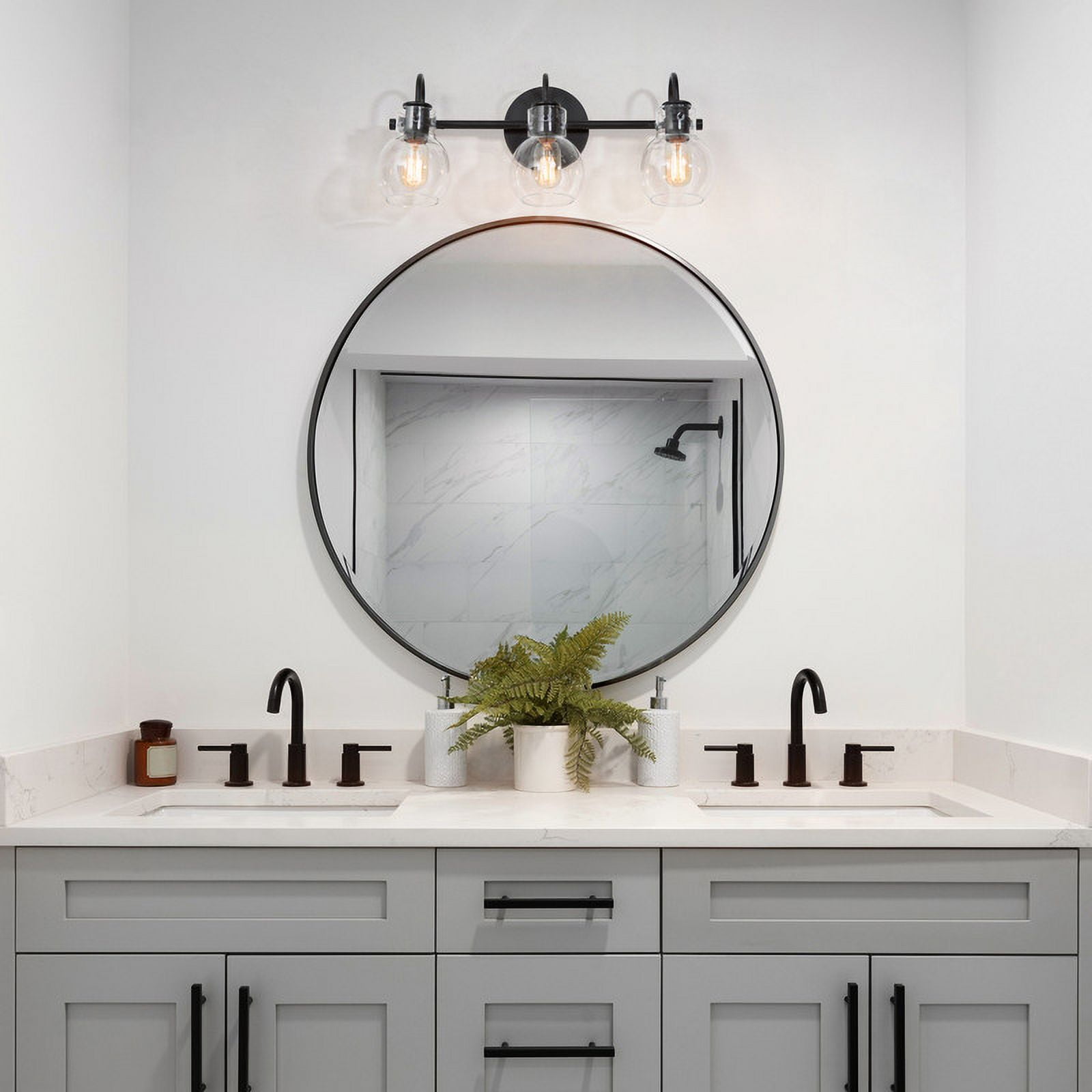 LNC Modern 3-Light Black Bathroom Vanity Light Fixture with Globe Clear Glass