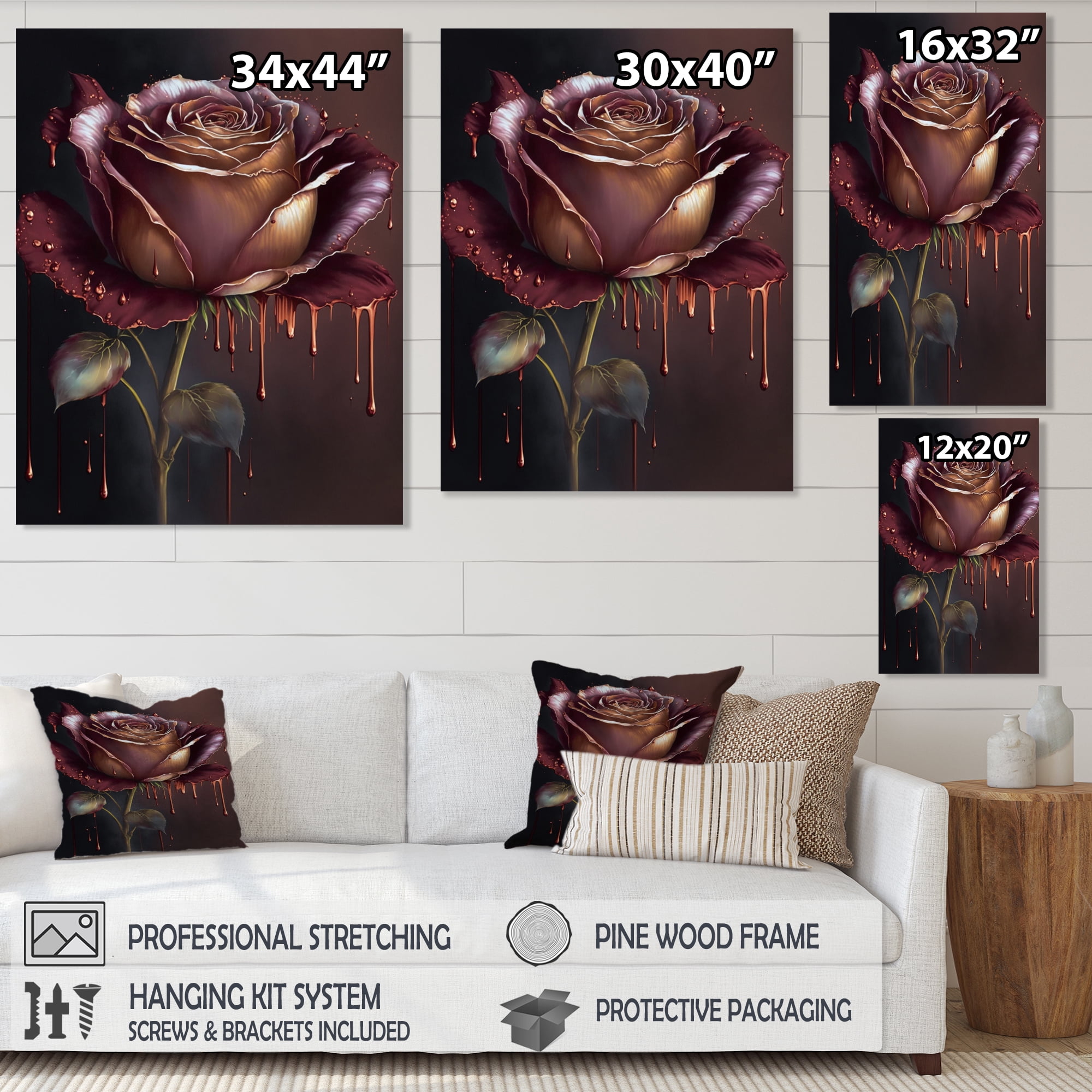 Designart Red Paint Drip Rose II Canvas Wall Art