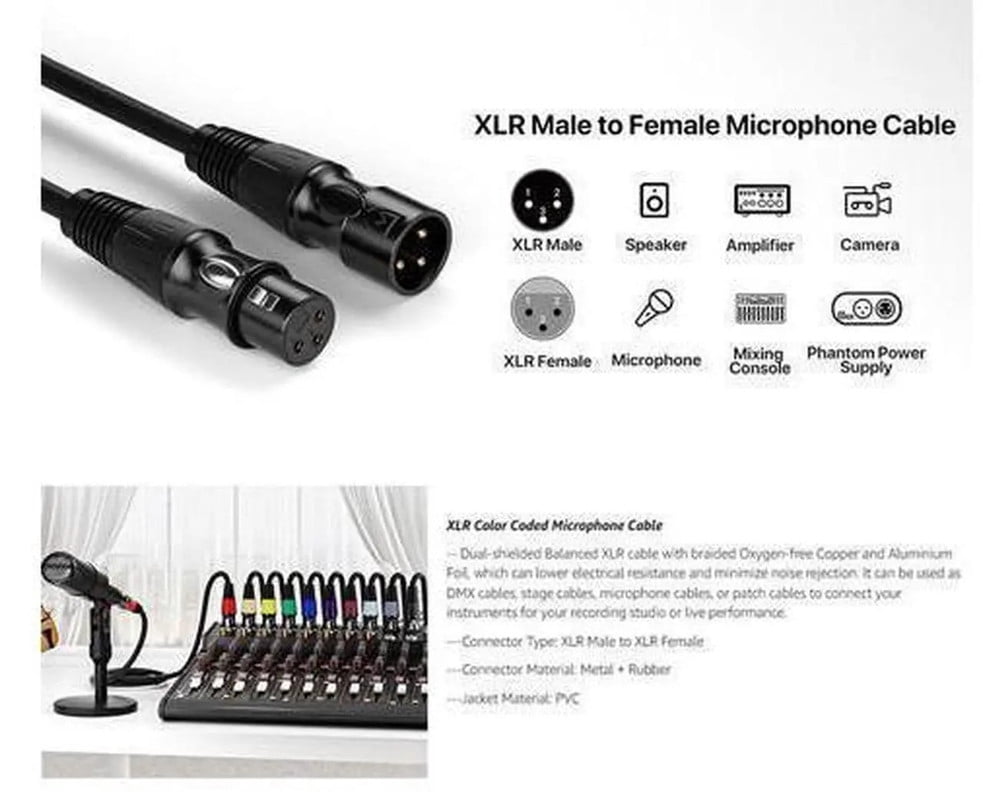 Premium Color-Coded XLR Cables 6-Pack,EBXYA 1-Meter Male to Female Microphone Cables with Figure-8 Winding (Black, Blue, Green, Yellow, Orange, Red) for Studio,Live Sound & DJ Setups
