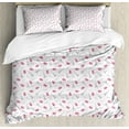 thumbnail image 1 of Eiffel Duvet Cover Set Queen Size, Famous Traditional French Food Tasty Macaroons Delicious Retro Deserts Dots, Decorative 3 Piece Bedding Set with 2 Pillow Shams, Pink Grey White, by Ambesonne, 1 of 3