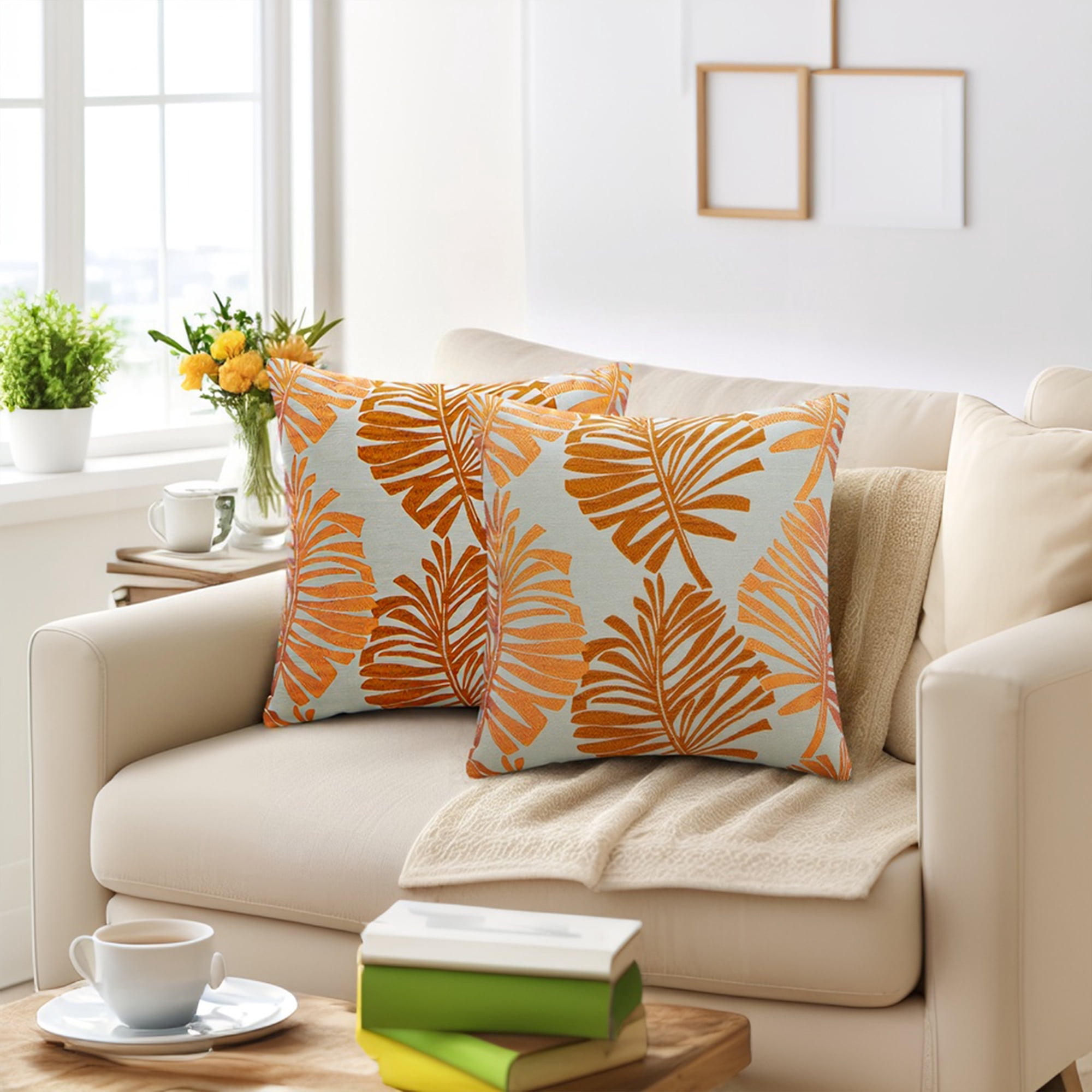 Unique Bargains Pack of 2 Soft Palm Leaf Pattern Cushion Case Light Blue 22" x 22"