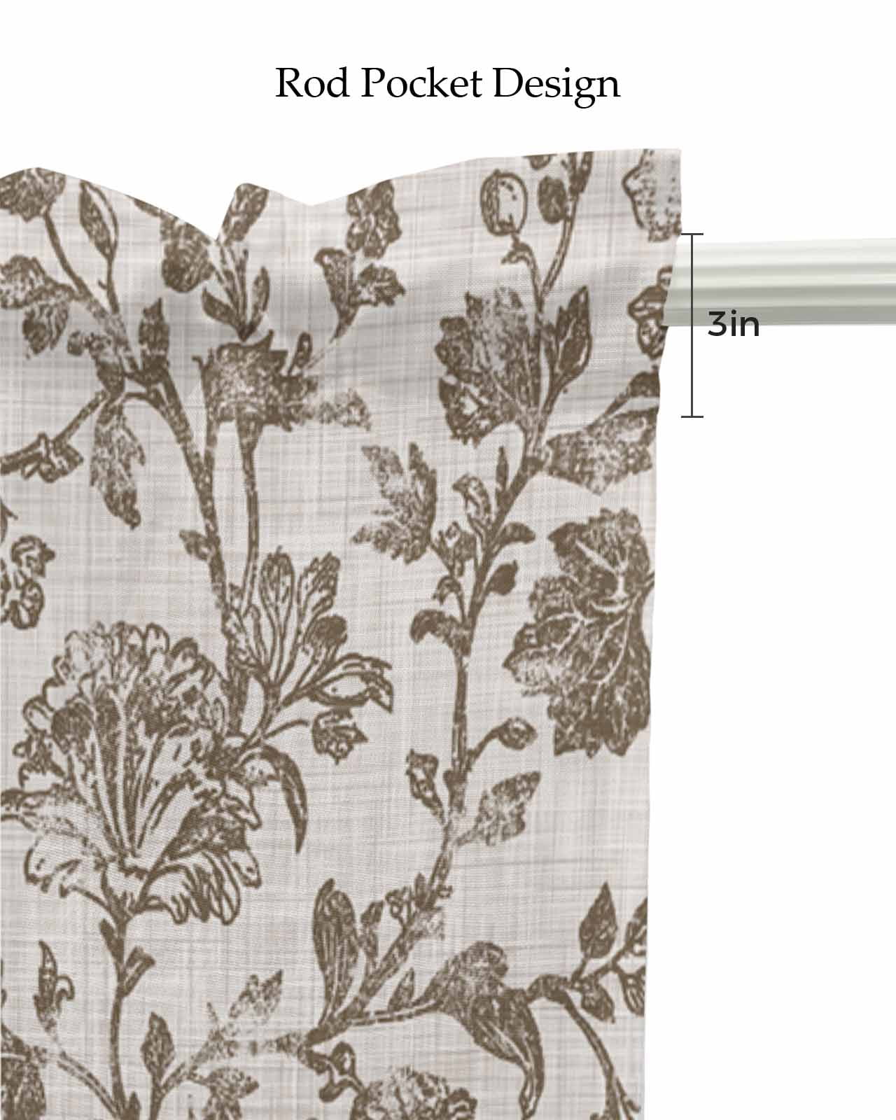 Farmhouse Brown Kitchen Valances for Windows Farmhouse Linen Window Valance Curtain for Living Room Window Treatment Vintage Flower Leaf Botanical Plant Valance Rod Pocket Topper Drape, 42 x 18 Inch