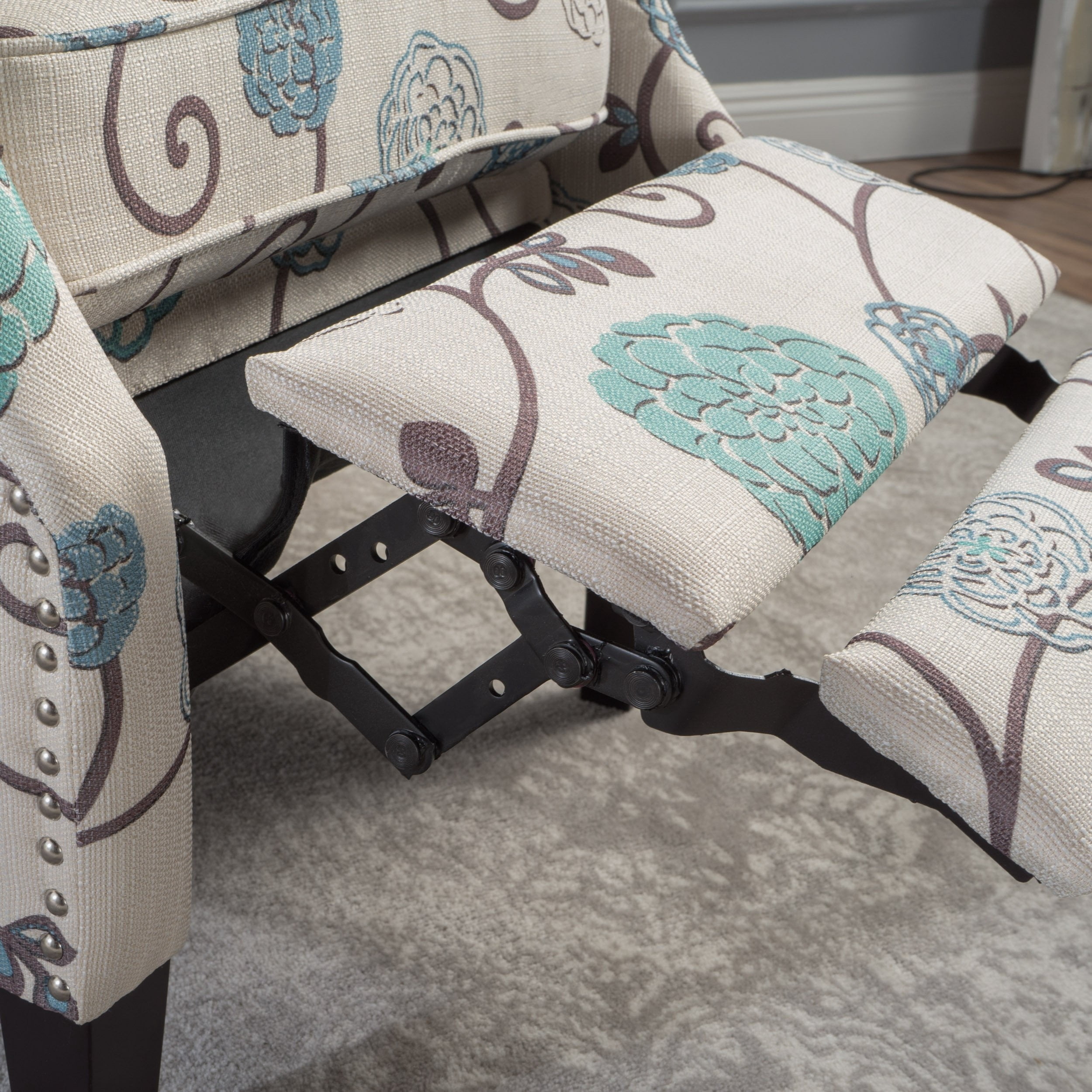 GDF Studio Westeros 26.5" Wing Back Fabric Recliner, White and Blue
