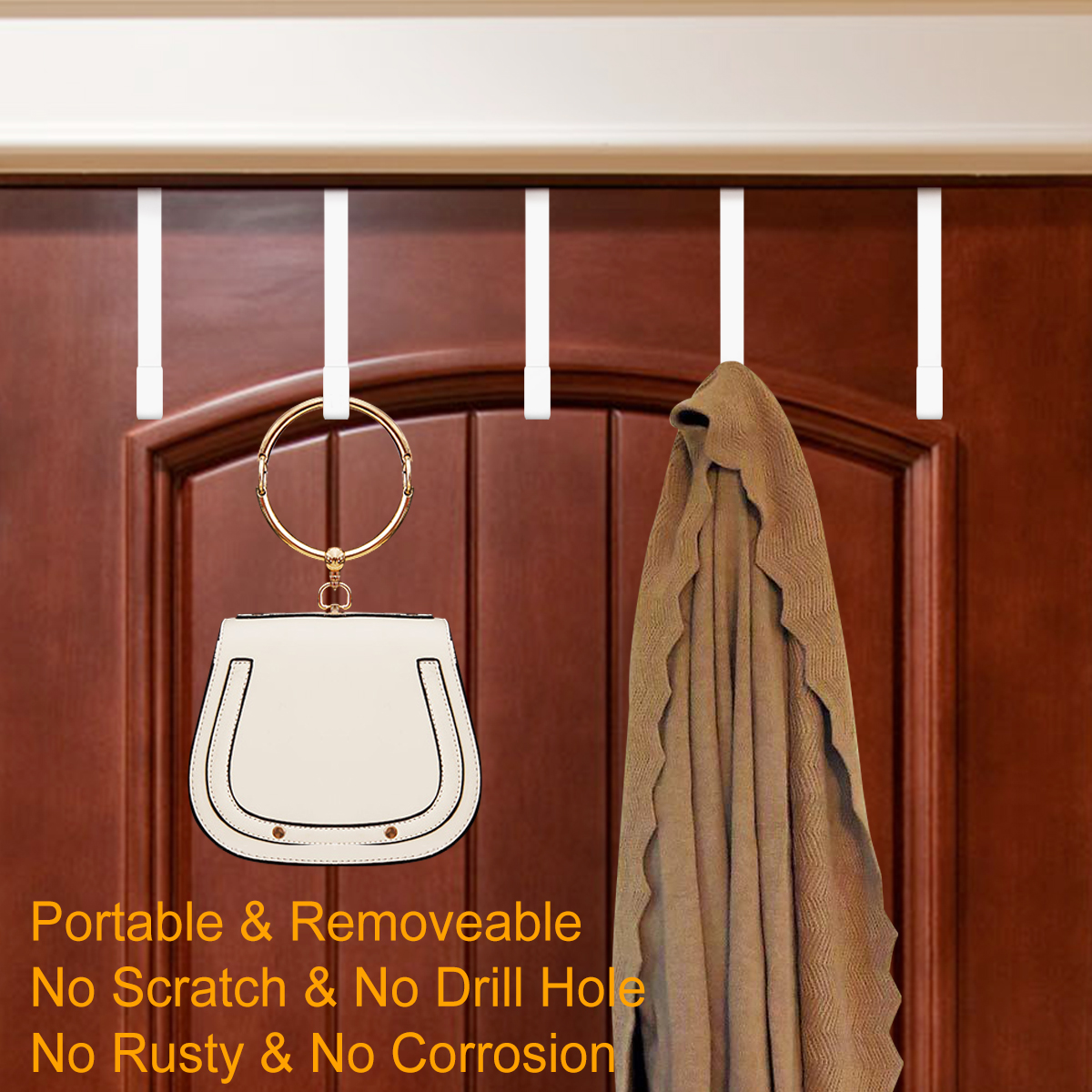 Over the Door Hanger Hooks Metal for Hanging Clothes, Towel, Coat, Bathroom, Bedroom, 5 Pcs, White - image 2 of 7