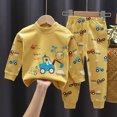 thumbnail image 2 of TOWED22 Toddler Boys Fall Clothes Set Long Sleeve Print Pattern Crewneck Sweatshirt Fleece Pants Soft Outfits 2 Piece(Yellow,18-24 M), 2 of 4