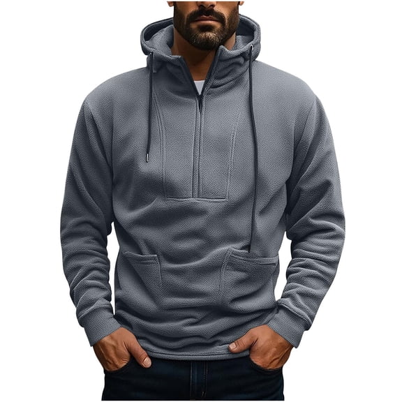 Maean Fleece Sweatshirt for Mens Hoodie Drawstring Pullover V Neck Fall Winter Warm Casual Shirts