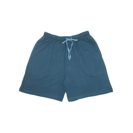 Blue Broadcloth Pajamas - Men's Jersey Knit Cotton Button Fly Pajama Sleep Shorts