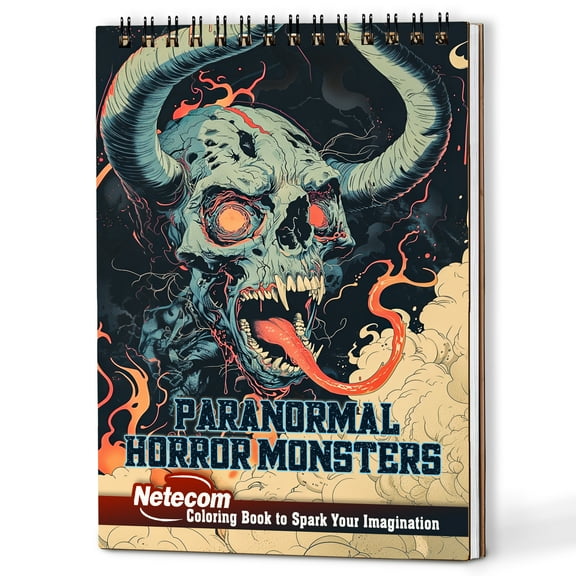 Netecom Paranormal Horror Monsters Coloring Book Spiral Bound for Adults, Wooden Cover, 30 Macabre Mysterious Creatures Coloring Pages in Dark Nightmares for Stress Relief and Relaxation