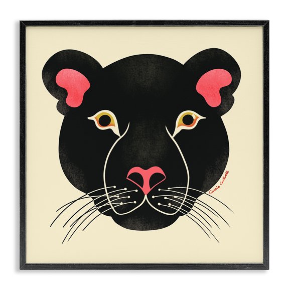 Stupell Industries Contemporary Minimal Wild Panther Face Black Framed Giclee Art, 12 x 12, by Carrie Cantwell
