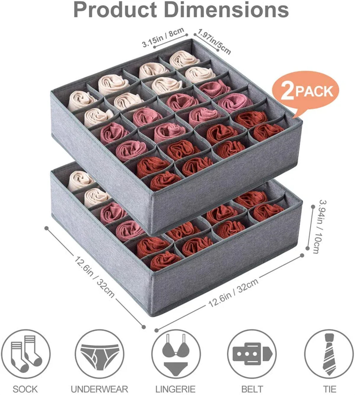 Casewin Underwear Drawer Organizer Foldable Sock Container Soft