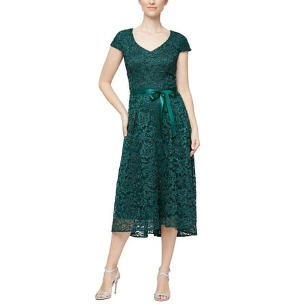 Alex Evenings High-Low Party Dress with Cap Sleeves (Womens, Hunter Green, 6)