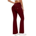 thumbnail image 2 of ABATAB Womens Workout Flare Leggings with Pockets Scrunch High Waisted Pants Gym Yoga No Front Seam Bell Bottom Leggings, 2 of 7
