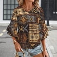 thumbnail image 3 of Southwest Textile Patterned Fabric Women's V-Neck Blouse With 3/4 Ruffled Bell Sleeves Casual Top Ladies Blouses, 3 of 7