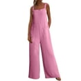 thumbnail image 3 of UVEASISHA Linen Jumpsuits for Women Baggy Casual Elasticity Straps Overalls One Piece Sleeveless Wide Leg Rompers Pink M, 3 of 8
