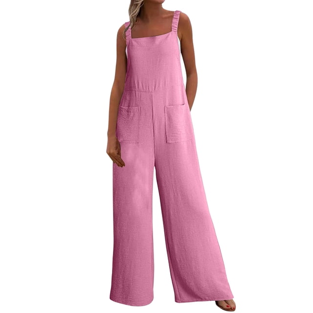 Cinvoph Combinaison d'Été pour Femmes Décontractée Col Carré Sans Manches Pantalon Large Long avec Poches