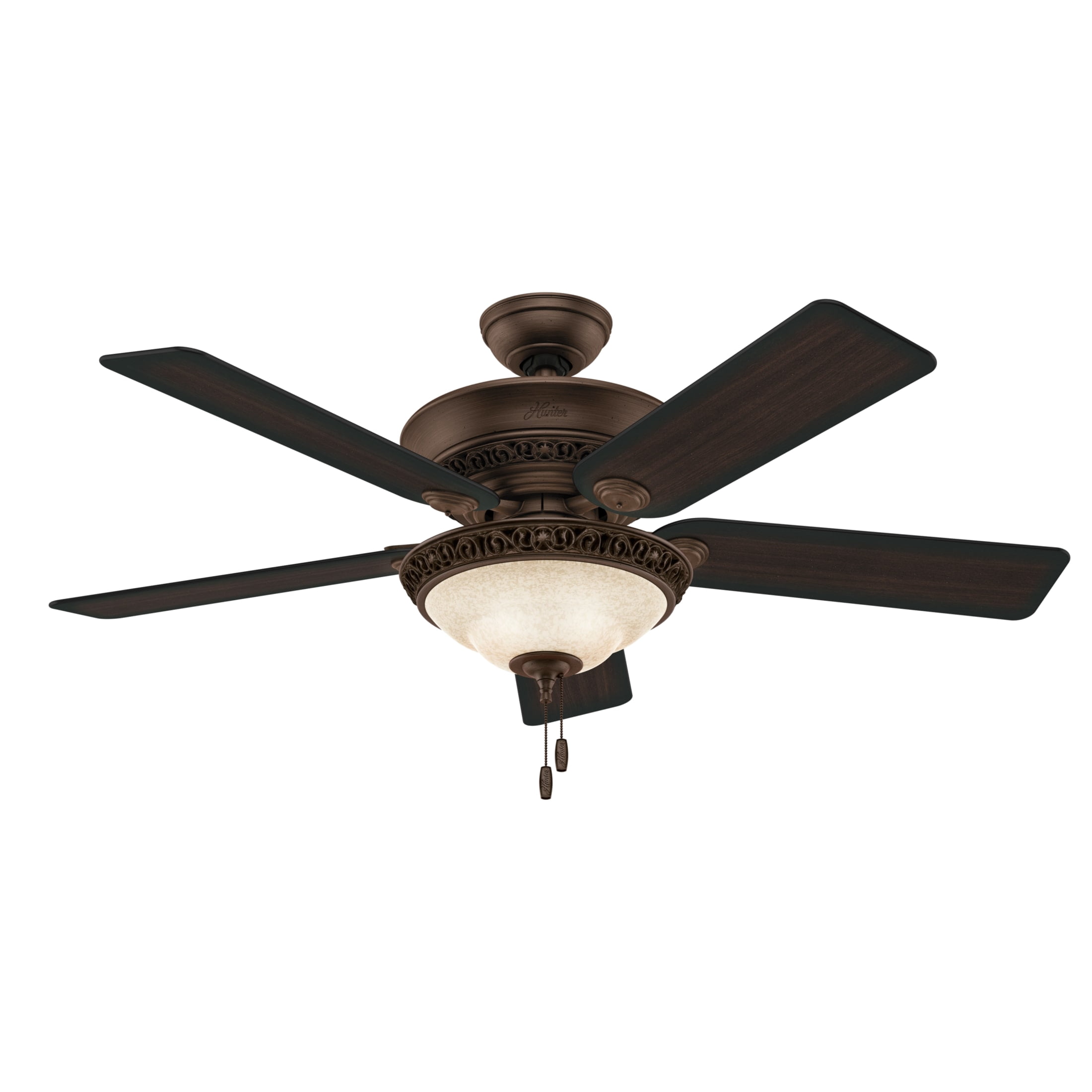 Hunter 52 inch Indoor Ceiling Fan with LED Light - Brown Ceiling Fan with Pull Chain, For Bedroom or Living Room, Standard Mount, No Remote, 5 Blades - Italian Countryside 53200, P.A. Cocoa