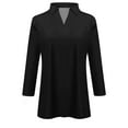 thumbnail image 4 of Resicozy Womens V Neck Polo Shirts 3/4 Sleeve Collared V Neck Tops Business Casual Summer Tops Trendy Loose Solid Color Shirt Black 2XL, 4 of 4
