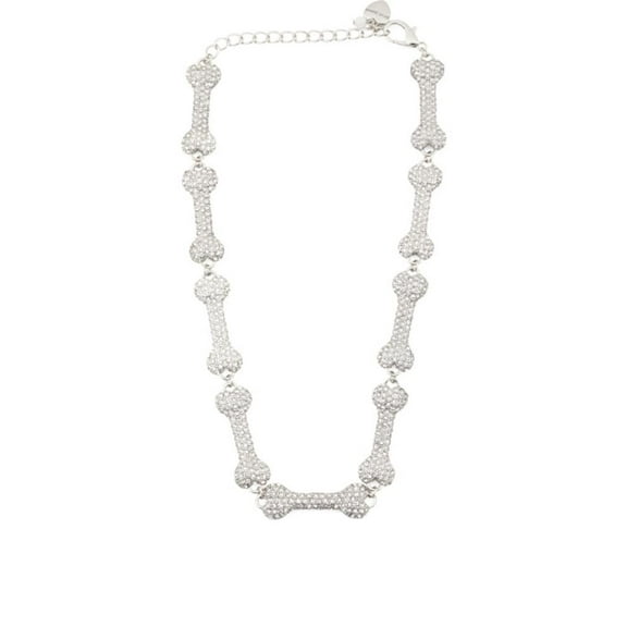 Betsey Johnson Crystal Pave Bone Collar Necklace, 16 Inches with 3 Inch Extender, Silver