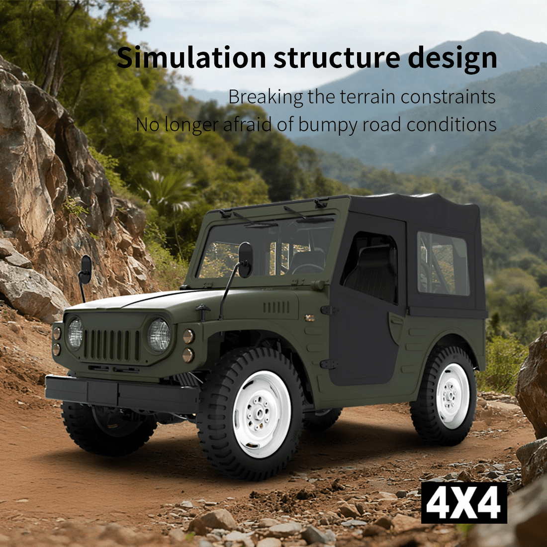1/16 Scale High-Simulation RC Crawler, - 1/16 Remote Control Off-Road Climbing Car with LED Lights & 7.4V 500mAh Battery, 2.4G Proportional Control Drift Vehicle for Adults