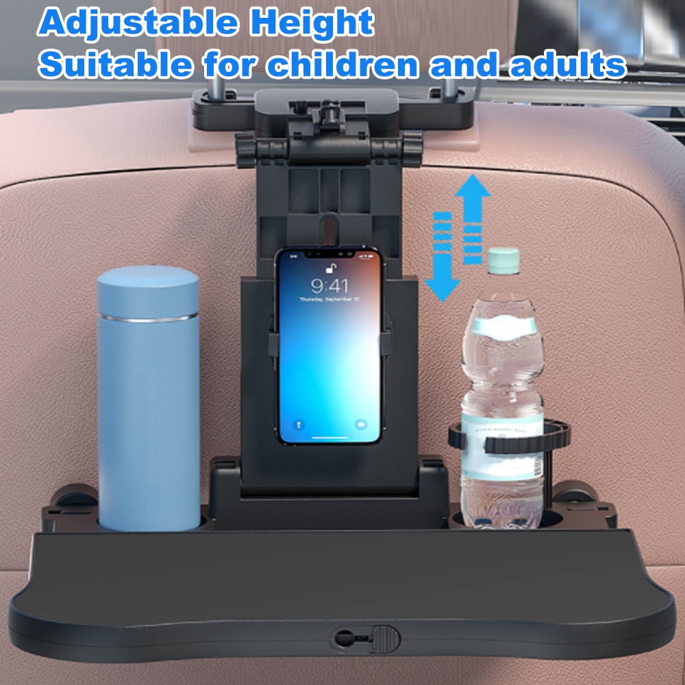 Tray Adjustable Car Seat Travel Table Multifunctional Foldable Car Back Seat Food Tray, Car Table With Phone Holder For Working, Writing, Eating Black