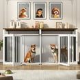 thumbnail image 5 of ChVans 87" Large Farmhouse Dog Crate TV Stand, Wooden Dog Crate Furniture with 4 Lockable Doors/Solid Metal Tube, XL-XXL Heavty Duty Dog Crates Furniture for 2 Medium or Large Dogs,White-Brown, 5 of 7