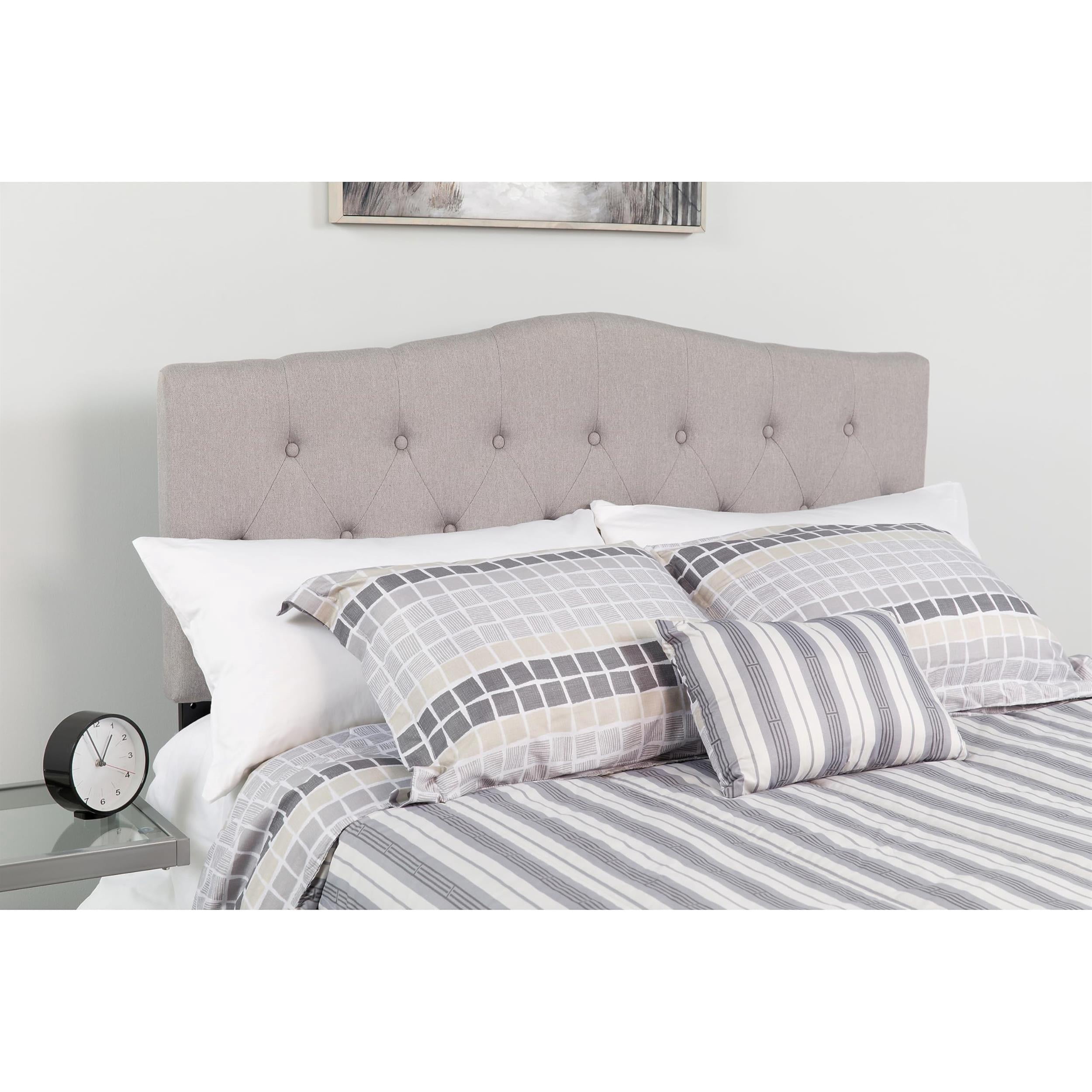 Bowery Hill Modern Tufted Twin Panel Headboard in Light Gray